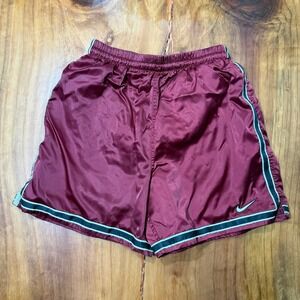 Vintage 90s Nike Mens Satin Shorts XL Shiny Soccer Silkey Lined Maroon I4-16